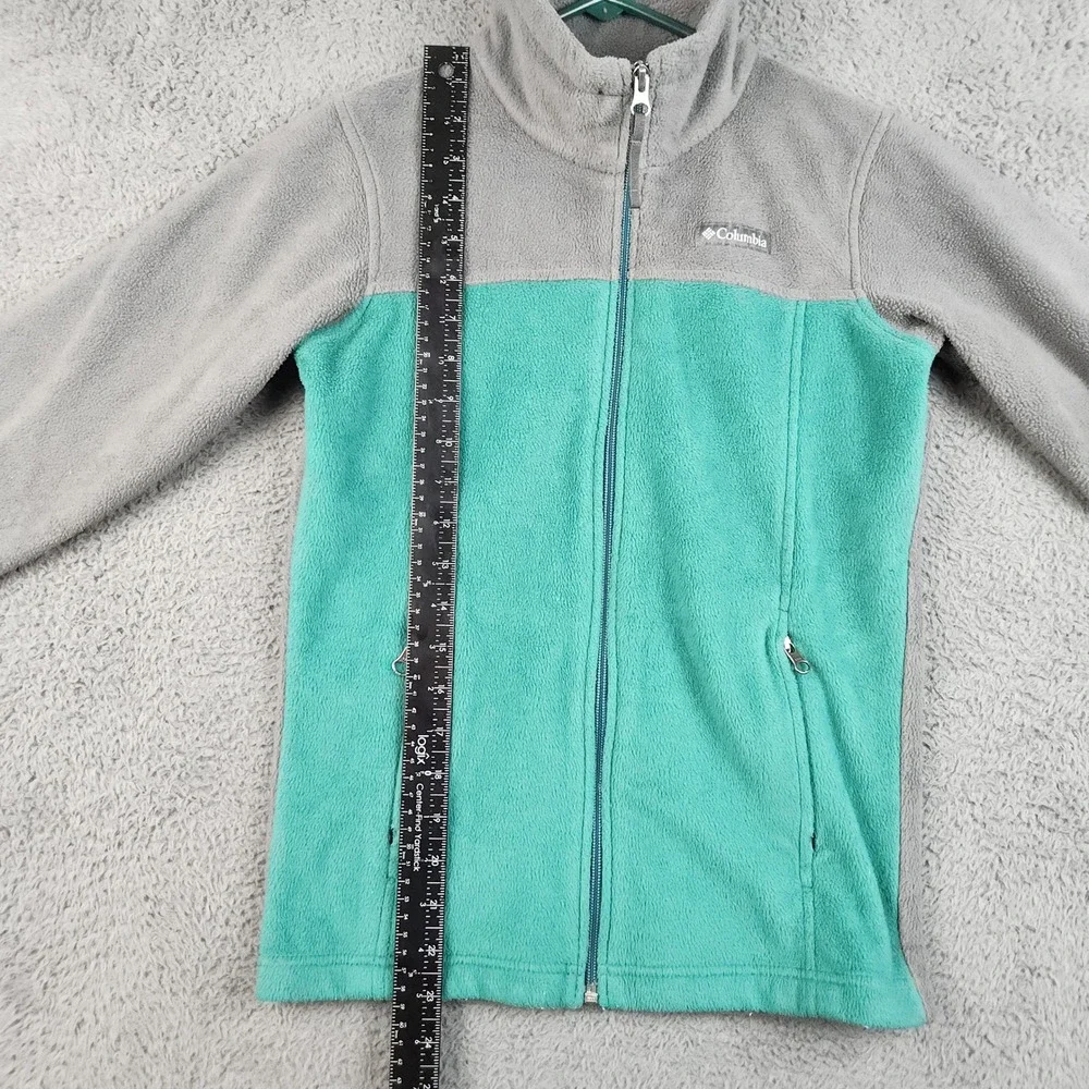 Columbia Fleece Jacket Girls Medium 10-12 Gray Teal Full Zip Colorblock Gorpcore